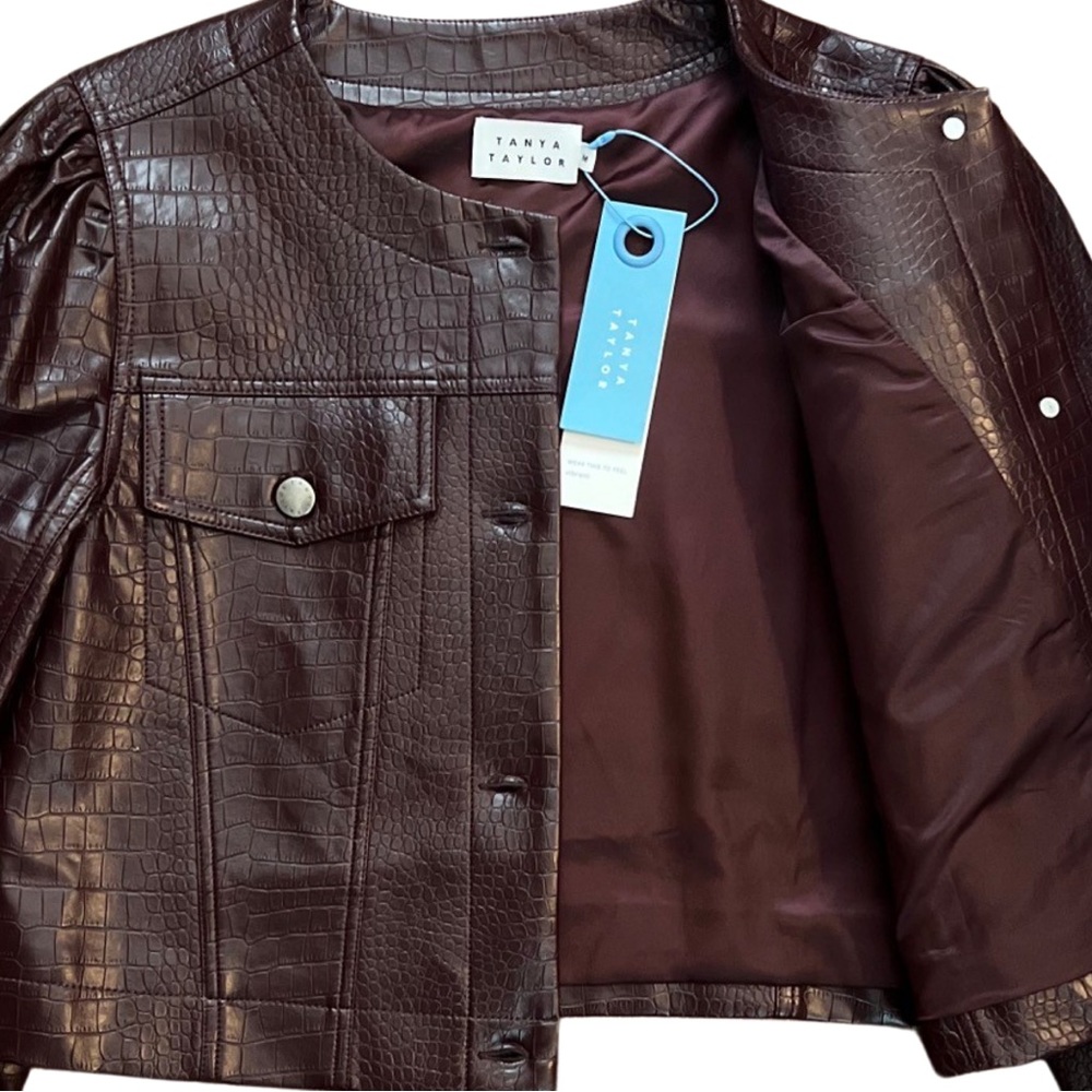 Tanya Taylor Croc Embossed Leather Jacket - Picture 3 of 6